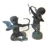 Two cast lead figures of cherubs with bows and arrows, 20th century, 36cm & 53cm