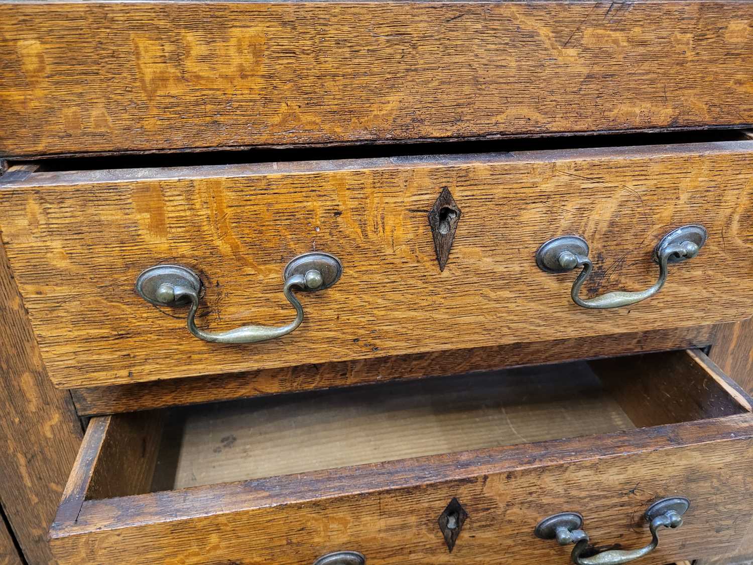 A George III oak Welsh dresser, with cavetto moulded pediment above the boarded back with three - Image 14 of 39