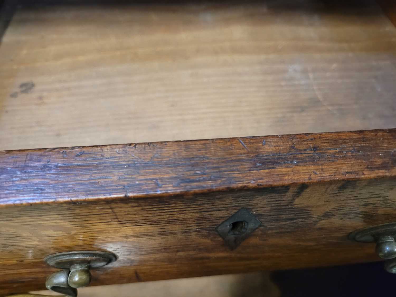 A George III oak Welsh dresser, with cavetto moulded pediment above the boarded back with three - Image 20 of 39