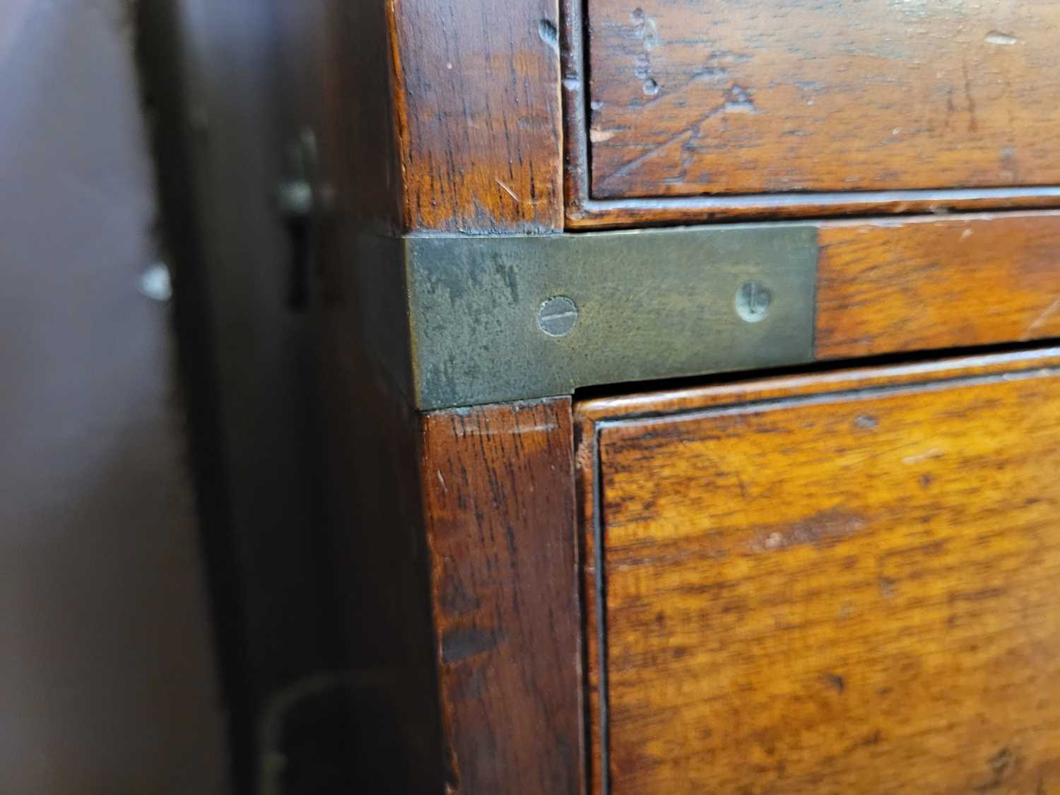 A 19th century mahogany and brass bound two part campaign chest, with two short over three long - Image 25 of 29