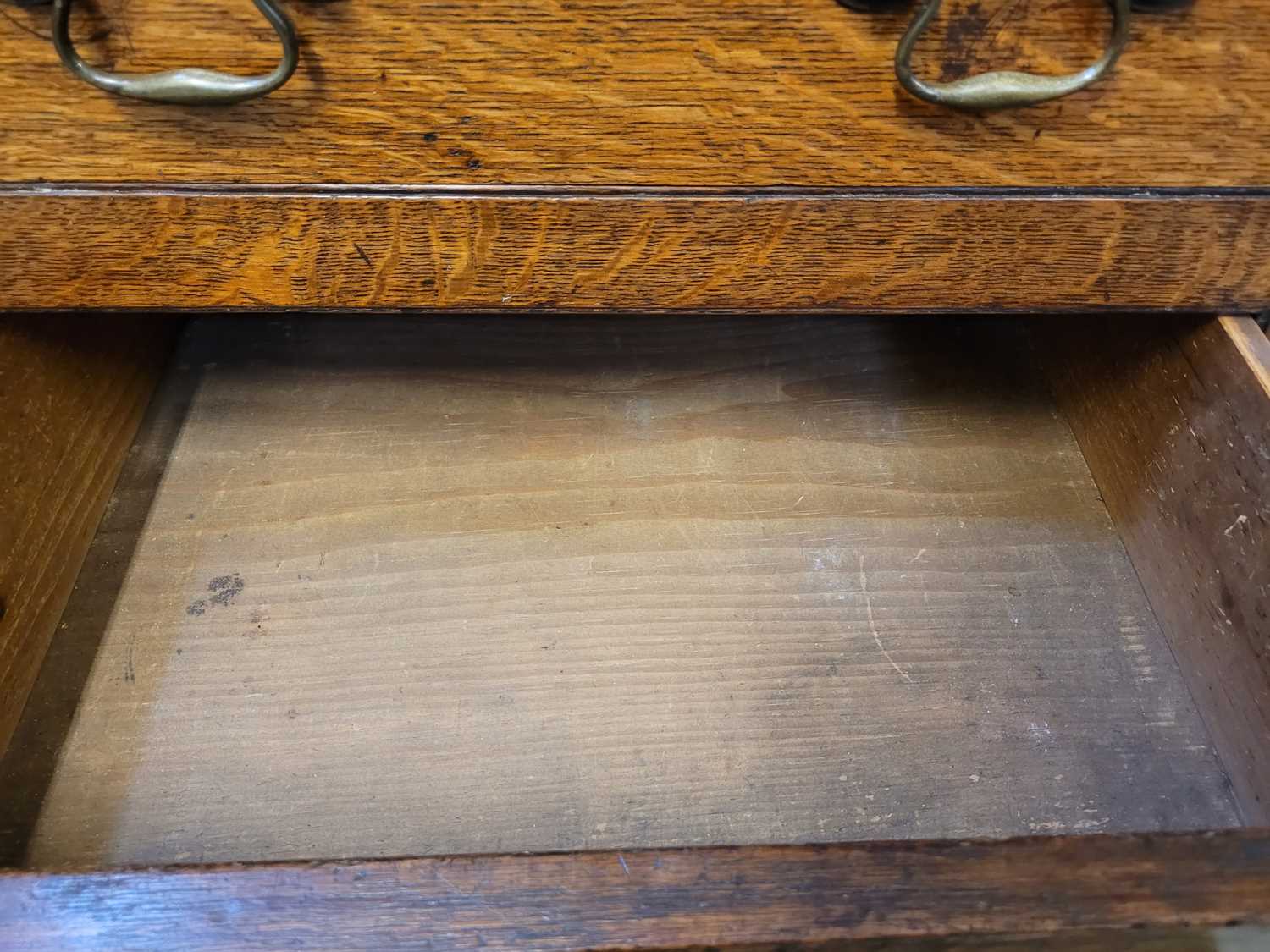 A George III oak Welsh dresser, with cavetto moulded pediment above the boarded back with three - Image 21 of 39