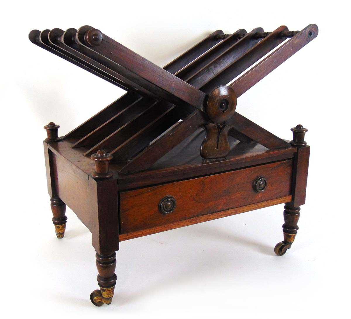 A William IV rosewood four division canterbury, with single drawer, on turned legs with brass - Image 4 of 4