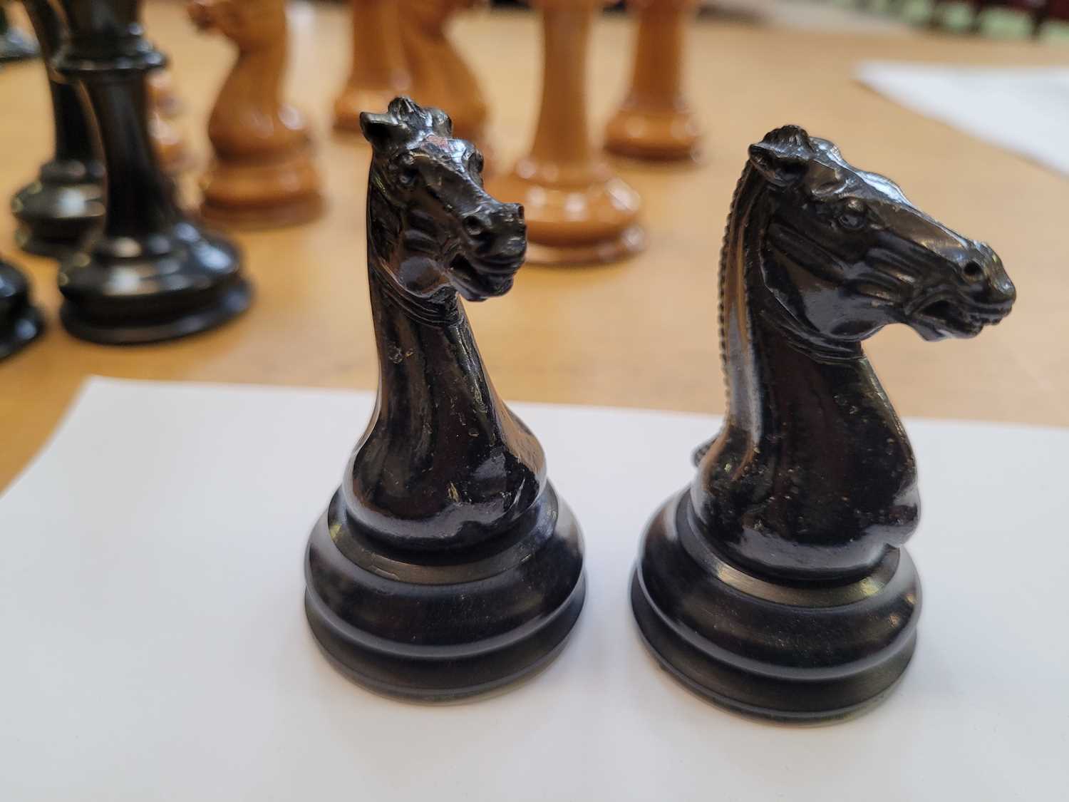 Jacques, London: 'The Staunton Chess Men' boxwood and ebony chess set, mid-19th century, within a - Image 31 of 43