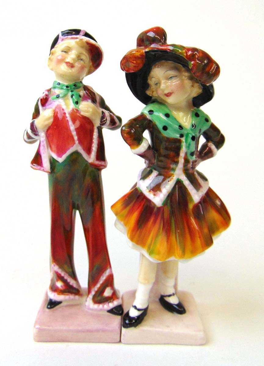 A pair of Royal Doulton figures 'Pearly Boy' & Pearly Girl', HN2035 & HN2036 respectively, 14cm - Image 2 of 3