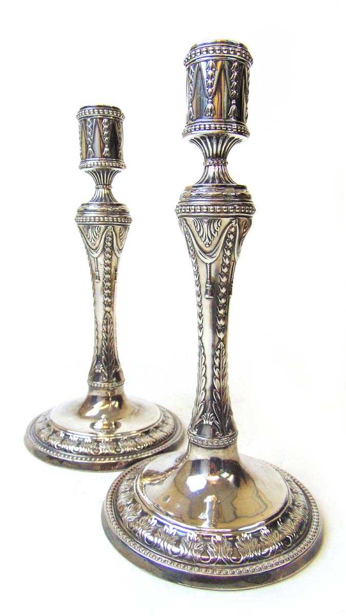 A pair of late Victorian classical revival silver candlesticks, one struck for George Howson 1894, - Image 3 of 3