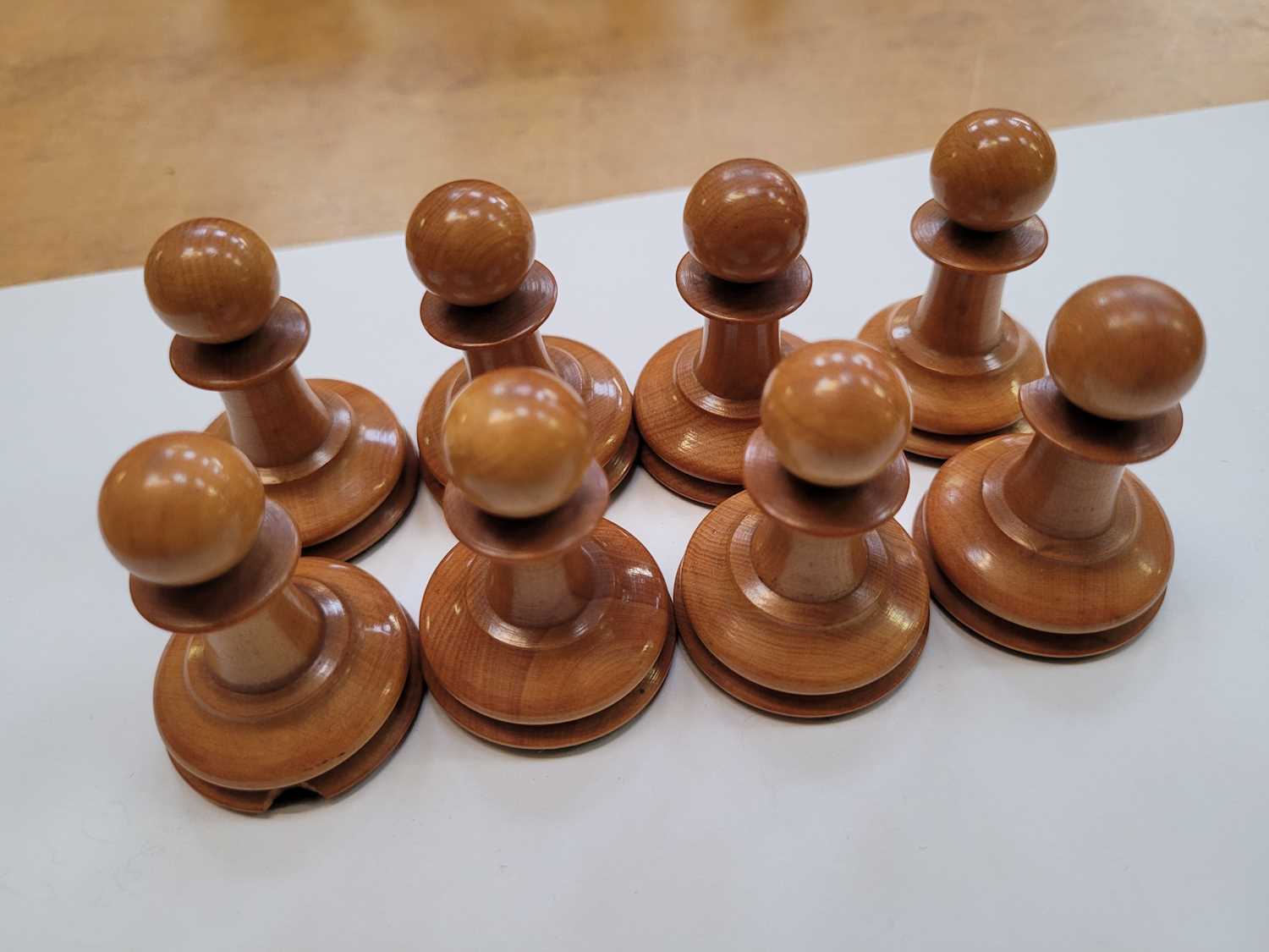 Jacques, London: 'The Staunton Chess Men' boxwood and ebony chess set, mid-19th century, within a - Image 35 of 43