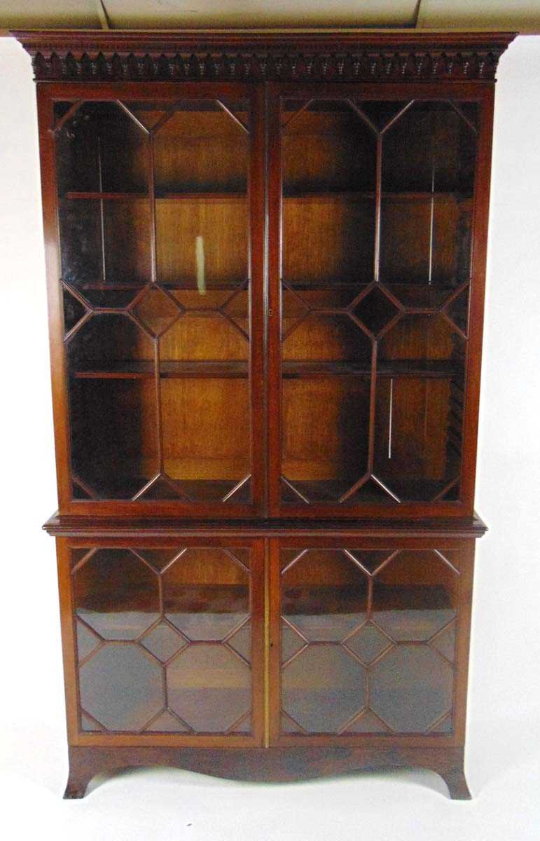 An Edwardian mahogany astragal glazed display cabinet, the pediment with dentil and pendant pilaster - Image 2 of 4