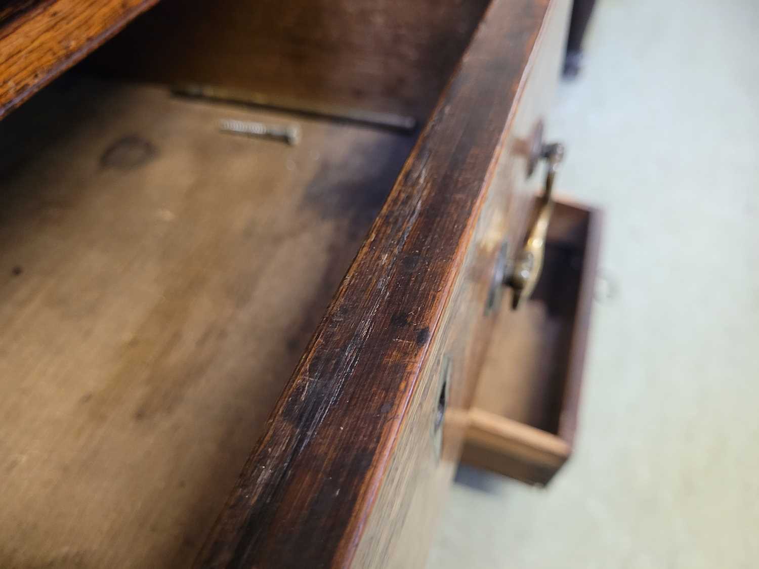 A George III oak Welsh dresser, with cavetto moulded pediment above the boarded back with three - Image 9 of 39