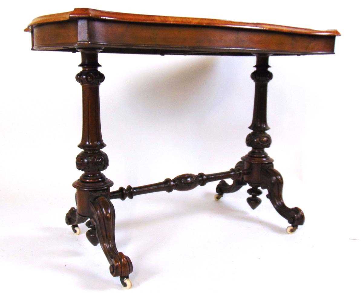 A Victorian burr walnut occasional table, with quarter veneered book matched top with shaped - Image 4 of 5