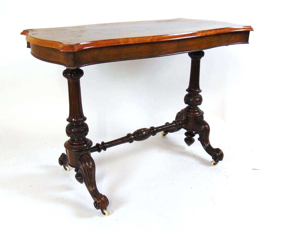 A Victorian burr walnut occasional table, with quarter veneered book matched top with shaped - Image 3 of 5