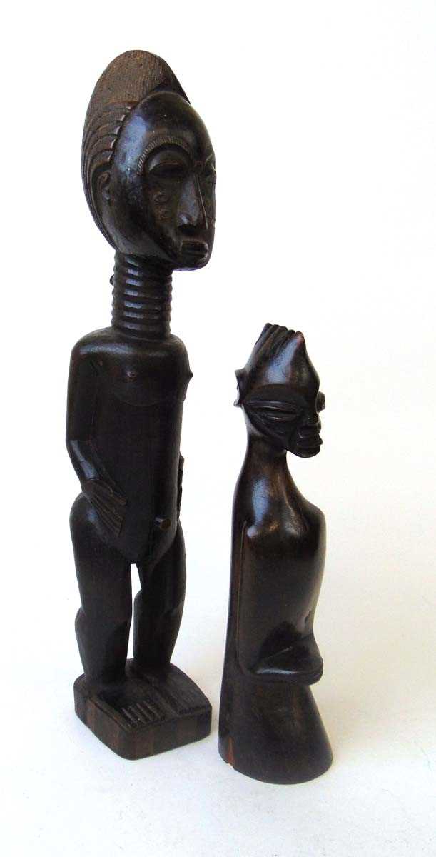 A Baule standing figure of a man, Ivory Coast, with carved coiffure, scarifications to his cheeks - Image 2 of 3