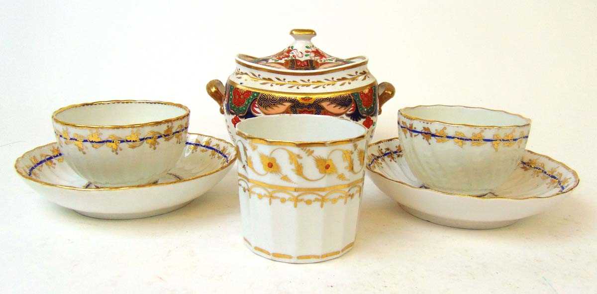 Two Derby porcelain tea bowls and saucers, late 18th century, one with spiral moulded fluting with - Image 2 of 14