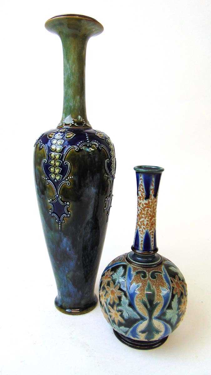 A Doulton Lambeth vase designed by Elizabeth M Small, decorated with flower heads and fronds,