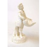 A 19th century Derby (Stevenson & Hancock) porcelain figural salt, modelled as a gent holding a