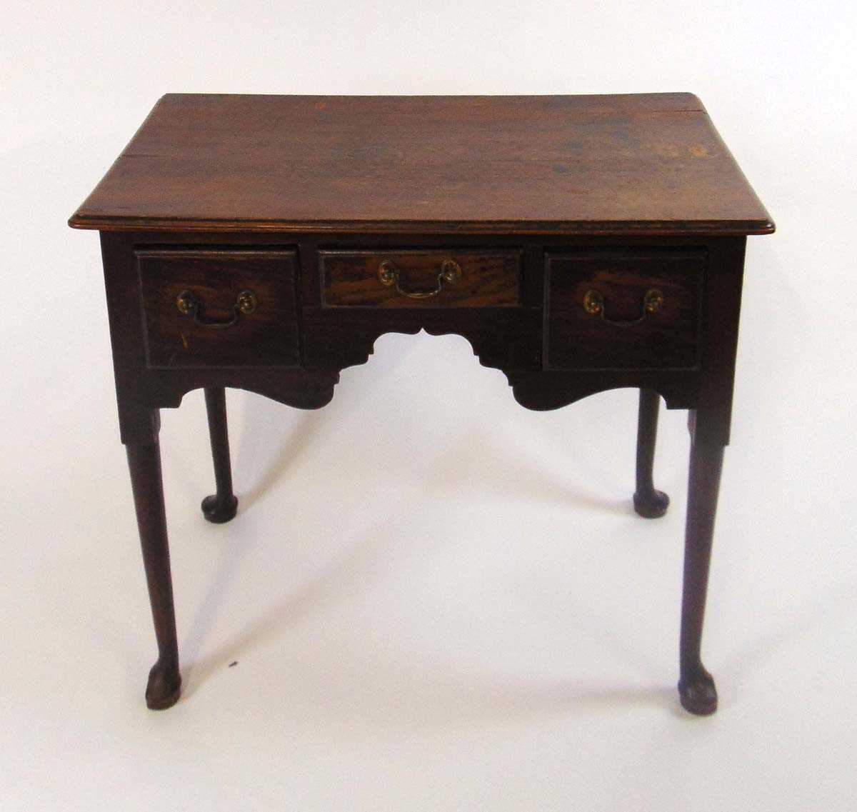 A George III oak lowboy, the top with moulded edge above three short drawers, on straight cabriole - Image 2 of 3