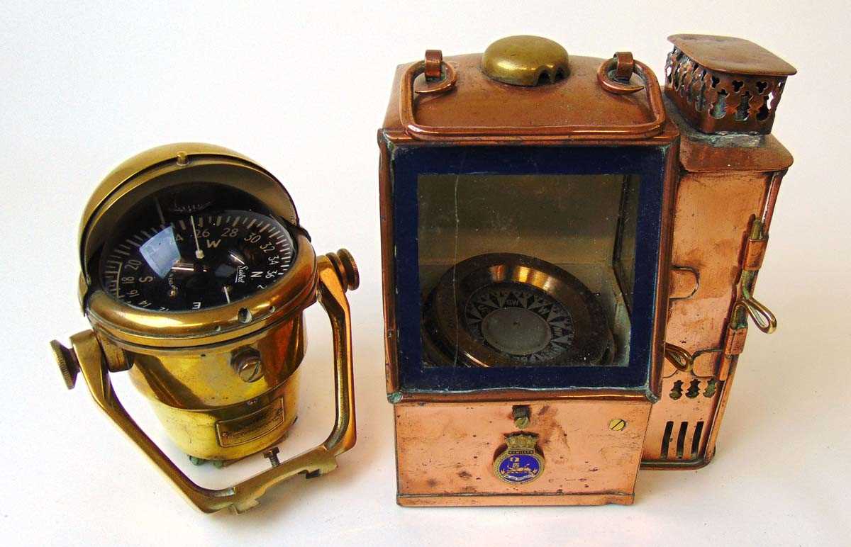 A 19th century copper & brass boat binnacle compass by Dent, the compass rim cast ' E Dent & Co,