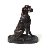 After Louis Francois Moreau, a cast bronze figure of a seated hound, 23.5cm