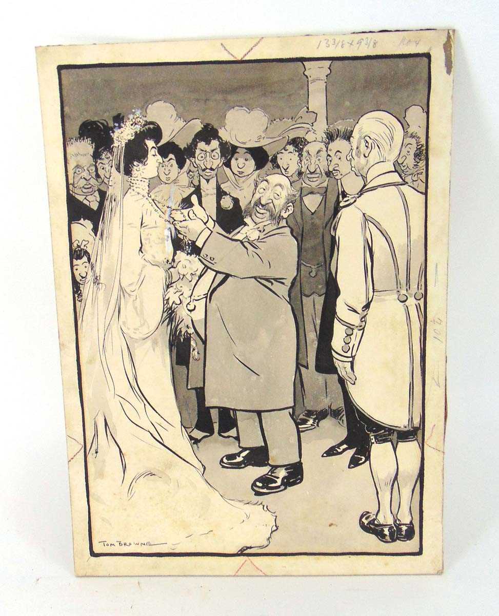 Tom Browne (1872 - 1910), humorous sketch, inscribed in ink verso 'At the wedding reception -