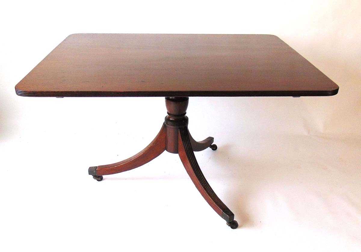 A Regency mahogany tilt top breakfast table, the rectangular top with rounded corners and lip - Image 2 of 4