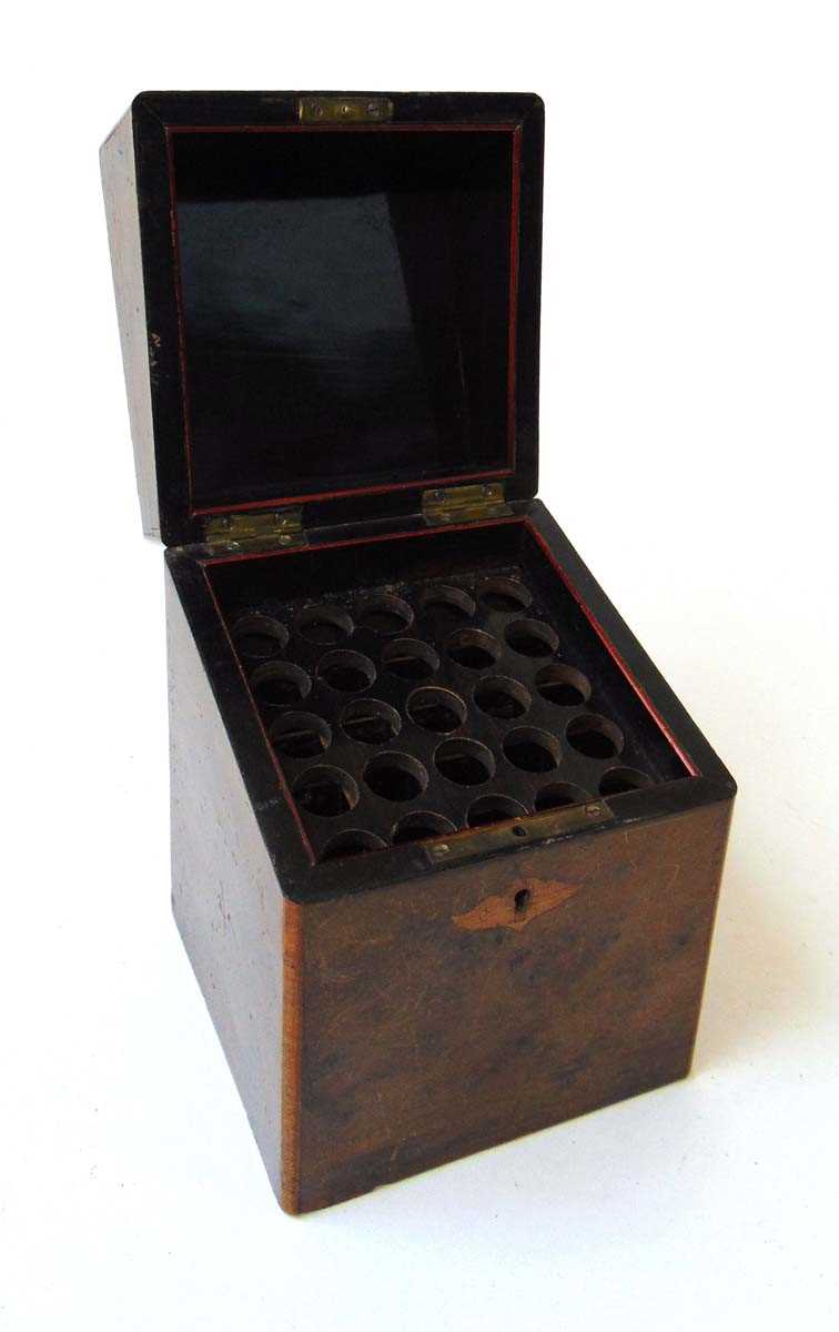 A burr wood veneered cigar box, late 19th/early 20th century, the interior fitted to accomodate - Image 2 of 3