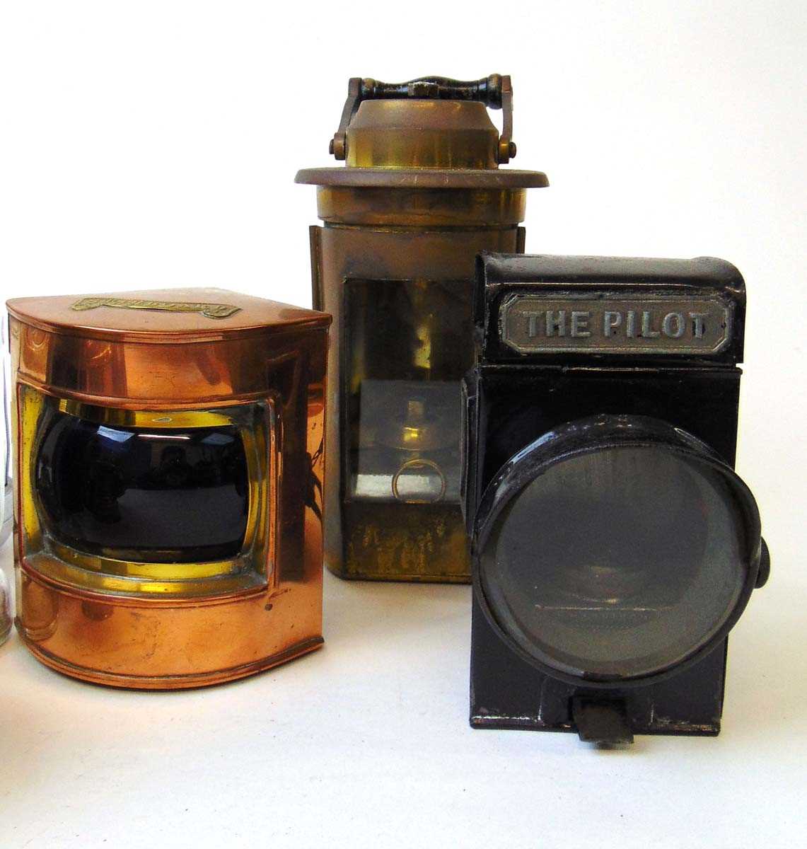 A collection of vintage lights, to include two British Made 'Premier' brass lamps; 'The Pilot' - Image 3 of 4