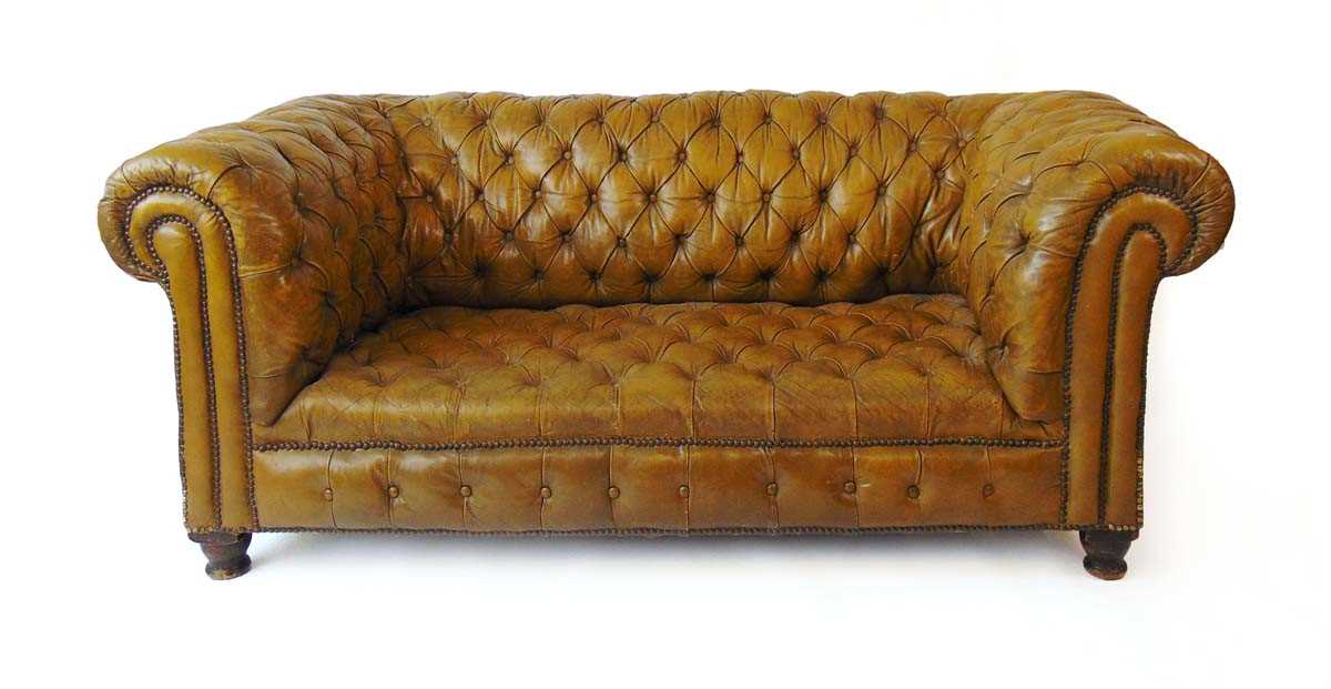 A Victorian green leather upholstered Chesterfield settee, with horsehair and sprung interior, on - Image 3 of 11