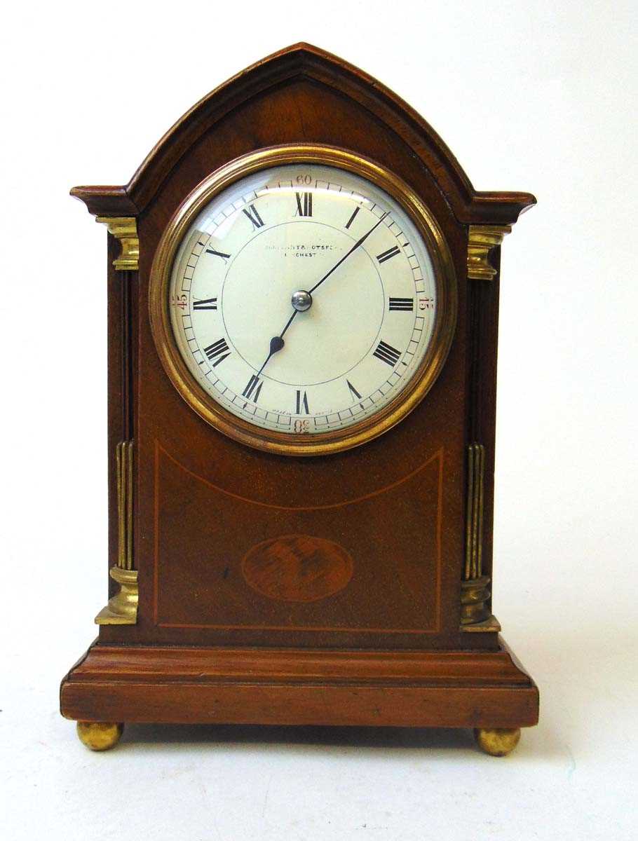 An early 20th century mahogany and inlaid mantel clock, retailed by Ollivant & Botsford, Manchester, - Image 2 of 3