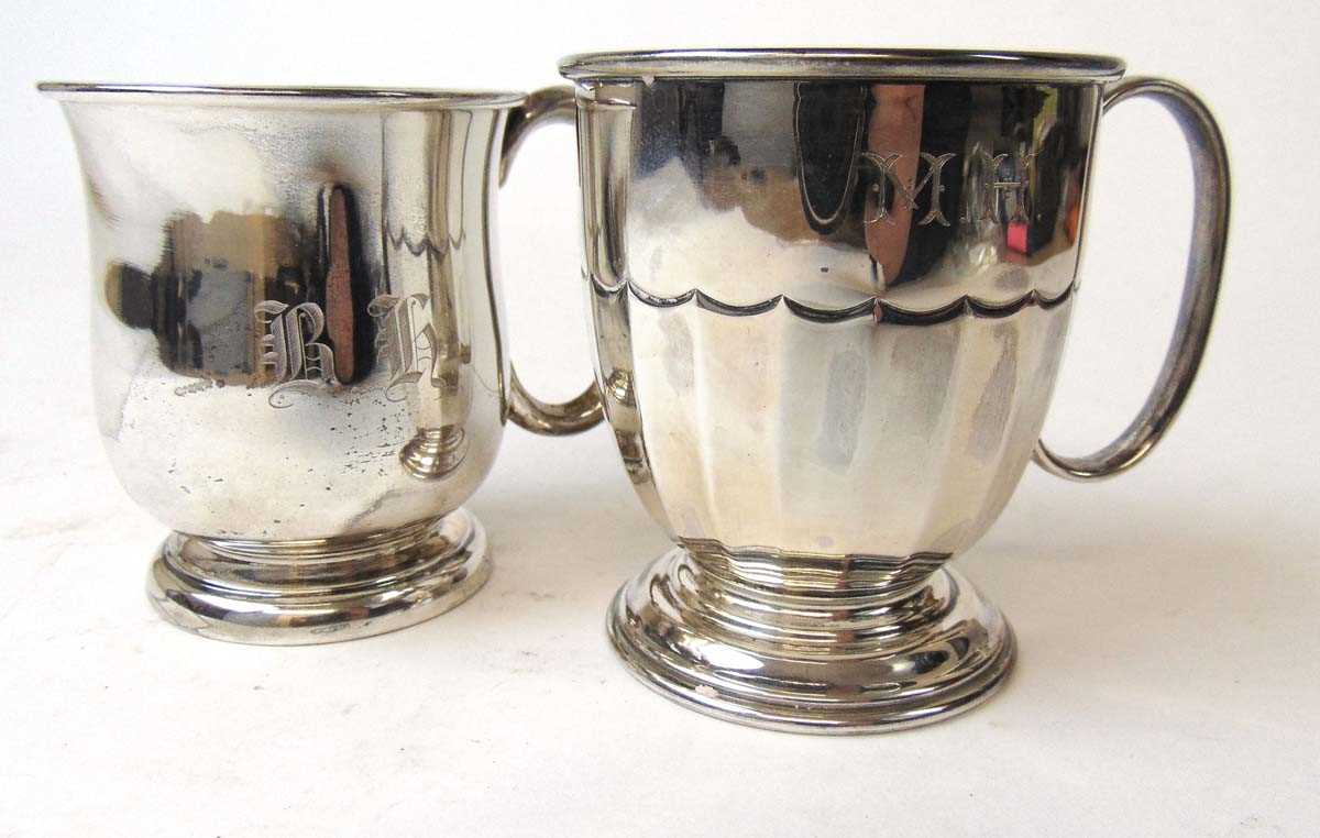 Two silver christening mugs, Sidney hall & Co, Sheffield 1934; and Pinder Brothers, Sheffield - Image 2 of 2