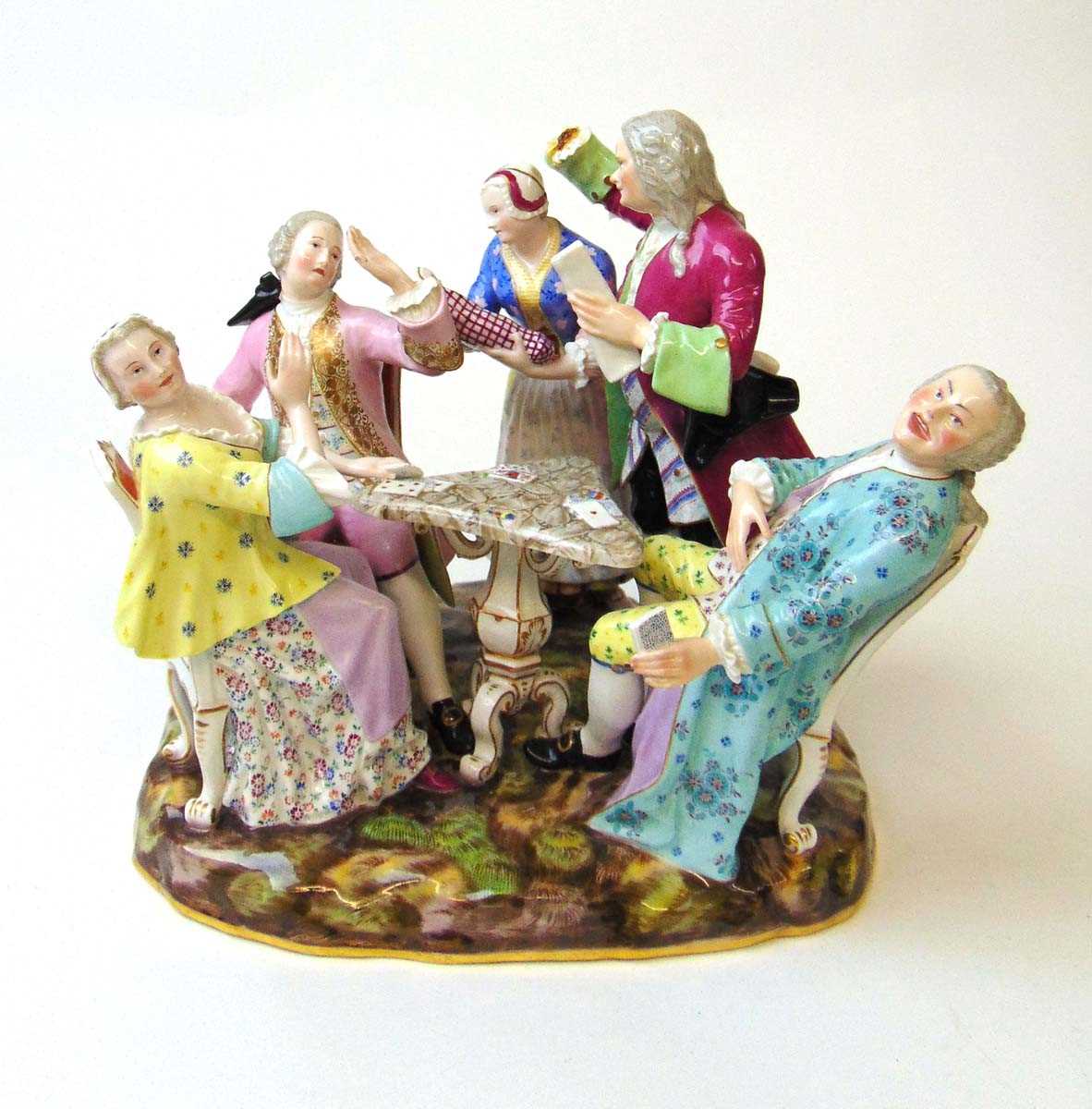 A Meissen porcelain satirical group, 19th century, after the original by J J Kandler, modelled as