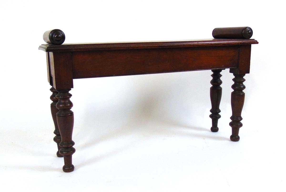 An early 19th century mahogany window seat, the top with moulded edge and turned bolsters, on turned - Image 3 of 4