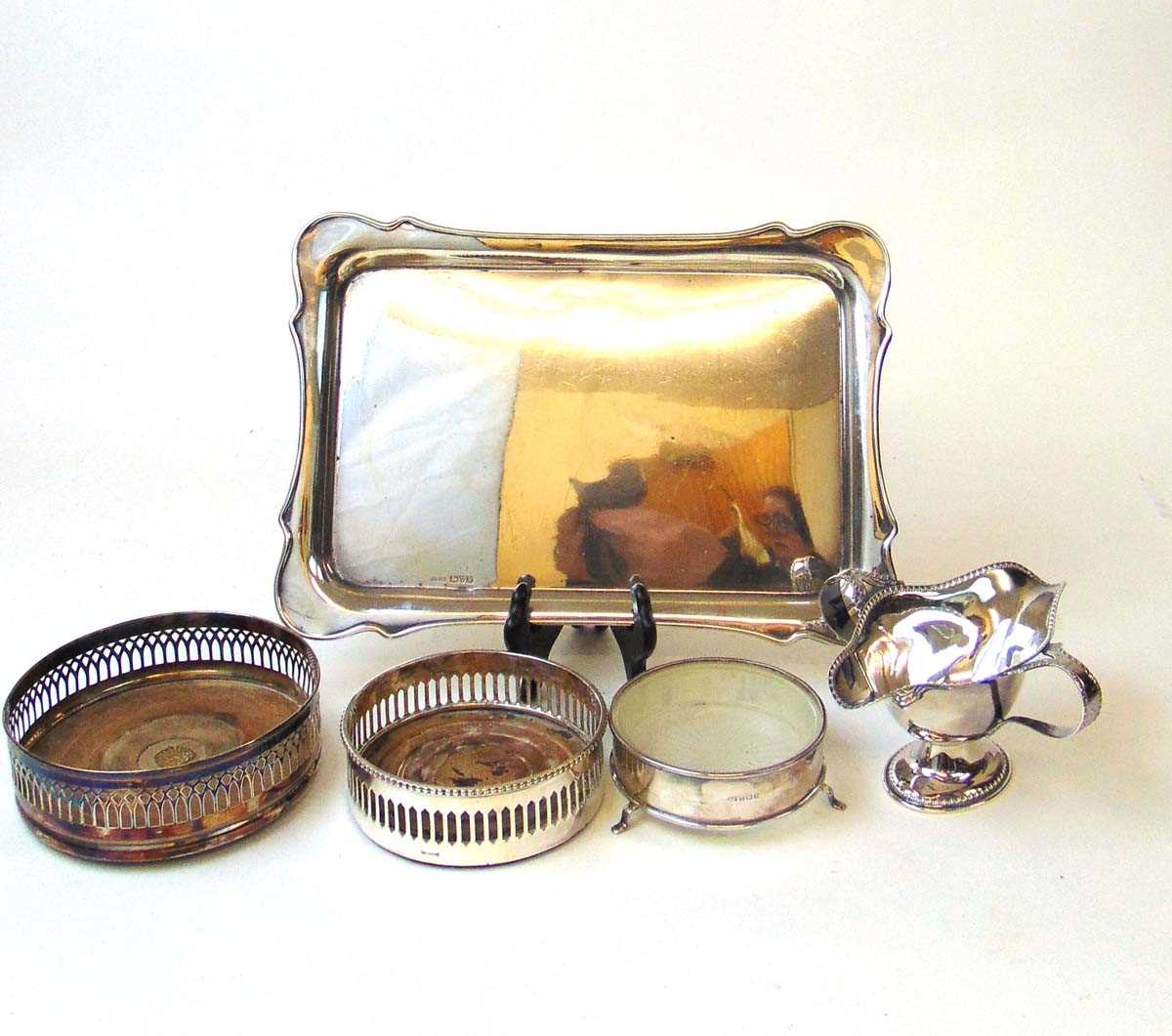 A silver dressing table tray, J & R Griffin, Chester, 1924, 30.5cm x 21cm; a silver butter dish with - Image 2 of 3