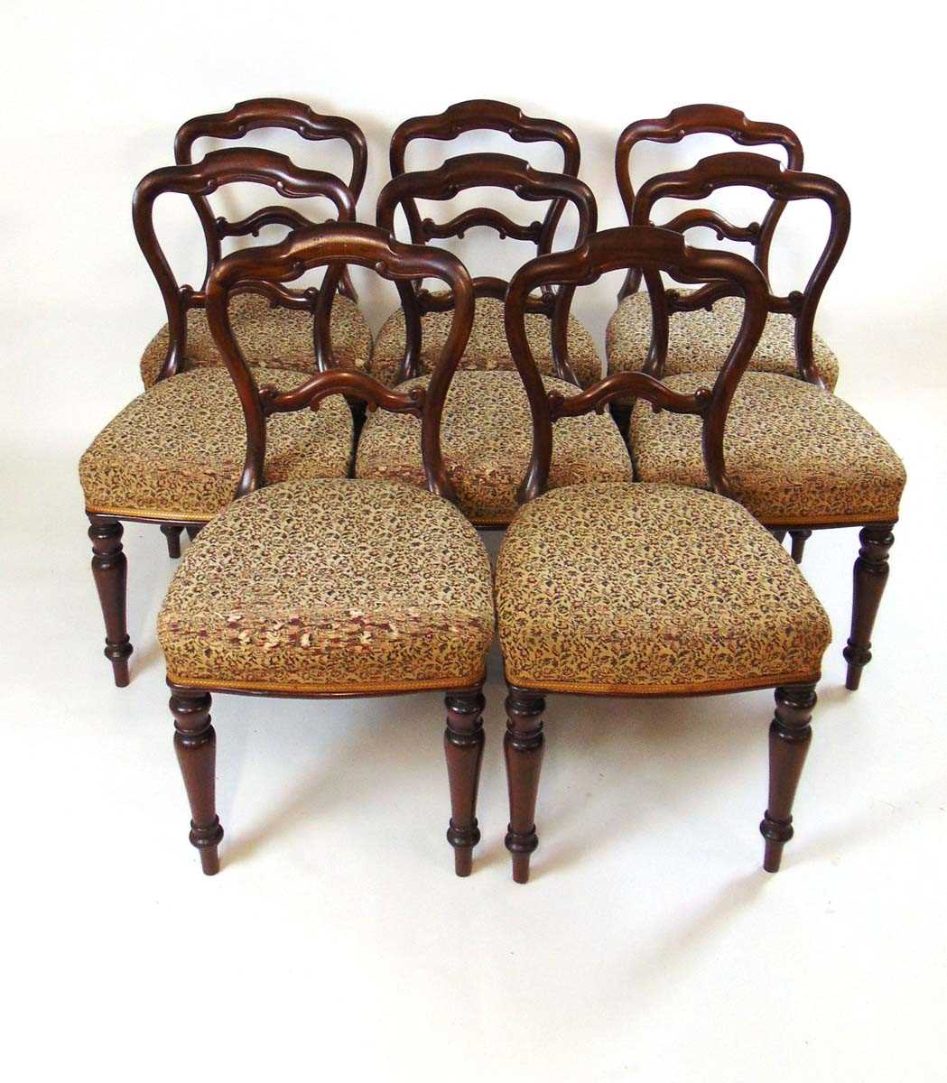 A set of eight Victorian mahogany dining chairs, with shaped top rail and stuff over horsehair - Image 3 of 3