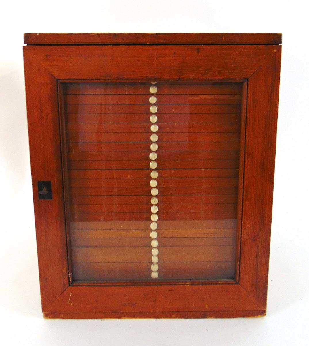 A Victorian collectors cabinet, the stained pine case with glazed door enclosing twenty nine shallow - Image 2 of 10