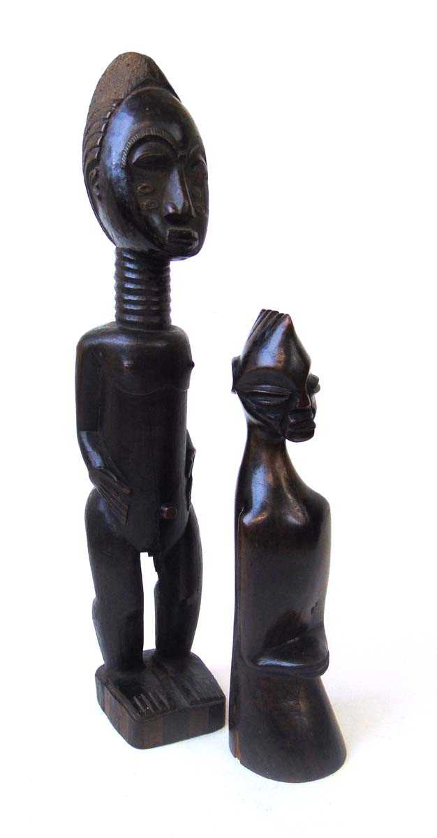 A Baule standing figure of a man, Ivory Coast, with carved coiffure, scarifications to his cheeks - Image 3 of 3