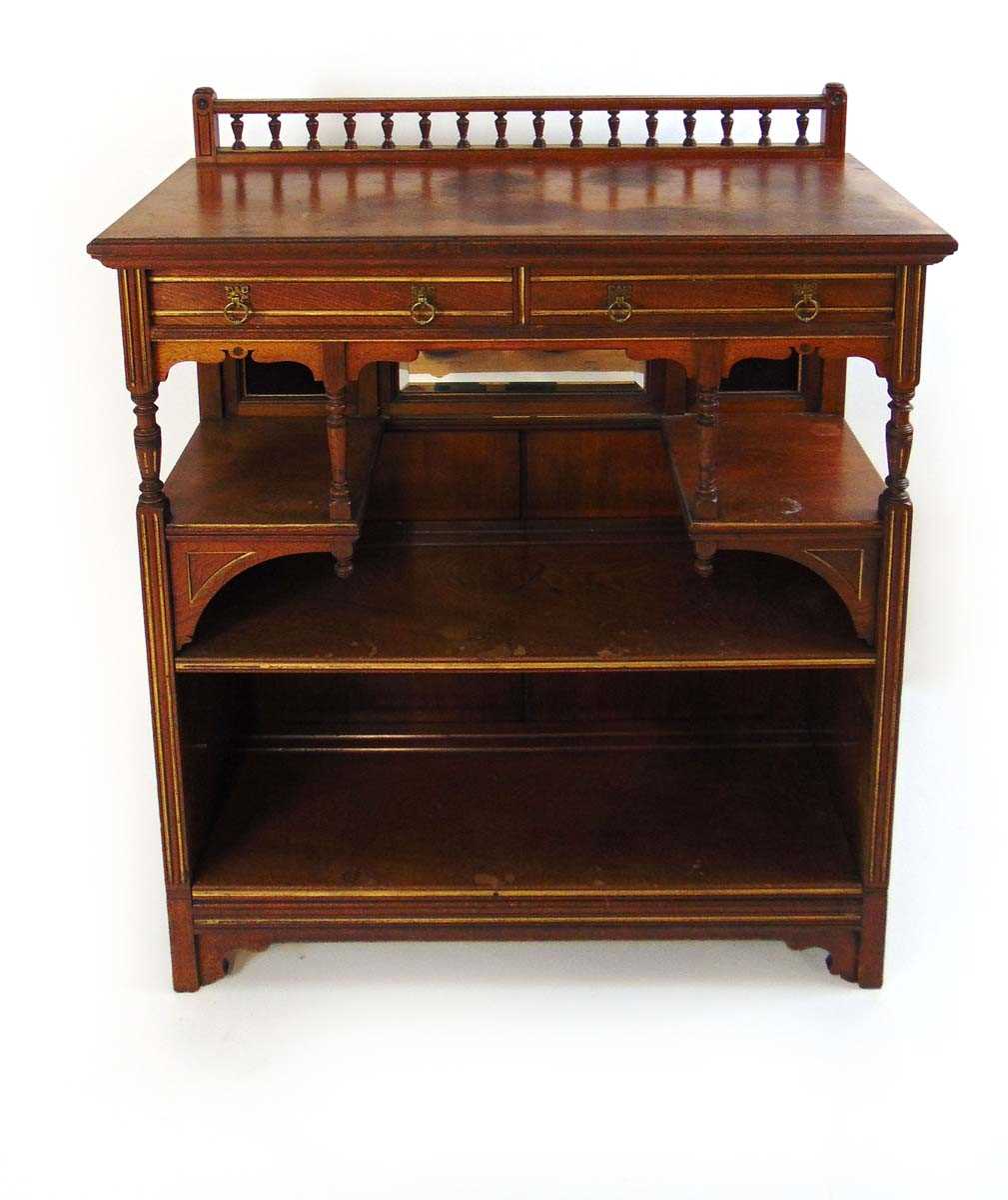 A Gillow & Co walnut side cabinet, 19th century, with spindle gallery above two short drawers in - Image 2 of 3