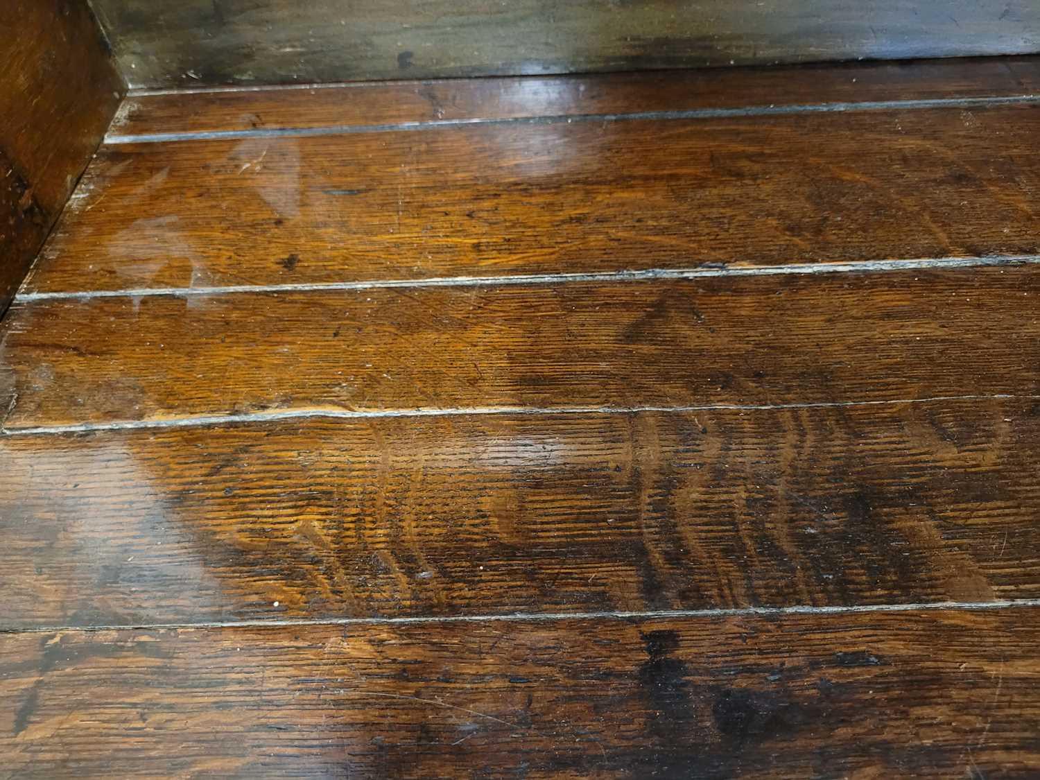 A George III oak Welsh dresser, with cavetto moulded pediment above the boarded back with three - Image 39 of 39