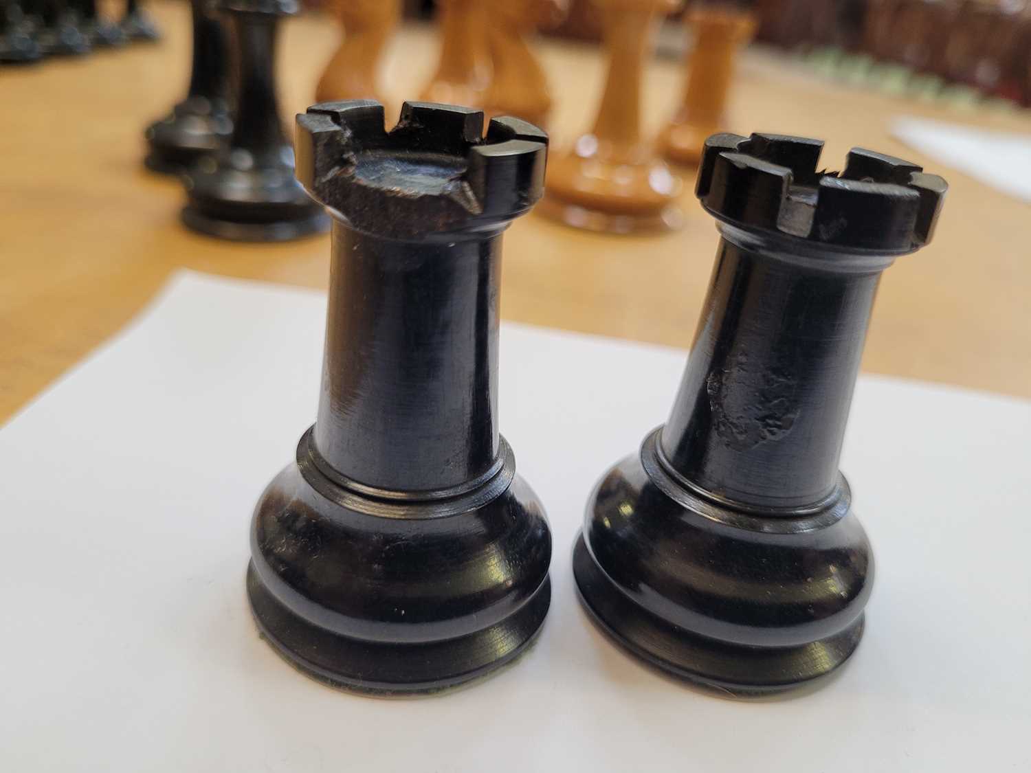 Jacques, London: 'The Staunton Chess Men' boxwood and ebony chess set, mid-19th century, within a - Image 29 of 43