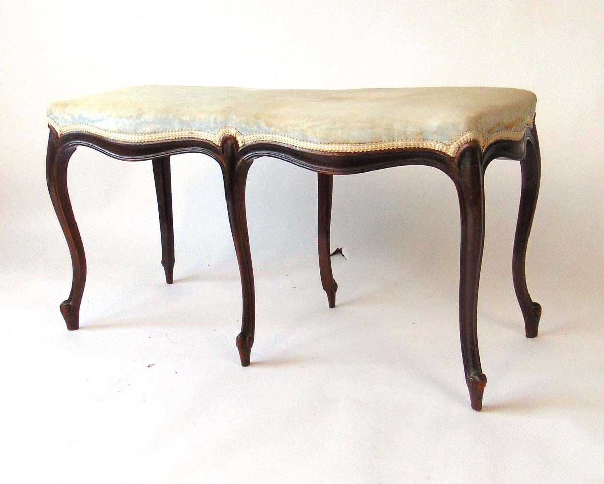 A Victorian mahogany duet stool, with watered silk upholstered seat with horsehair filling, above - Image 3 of 3