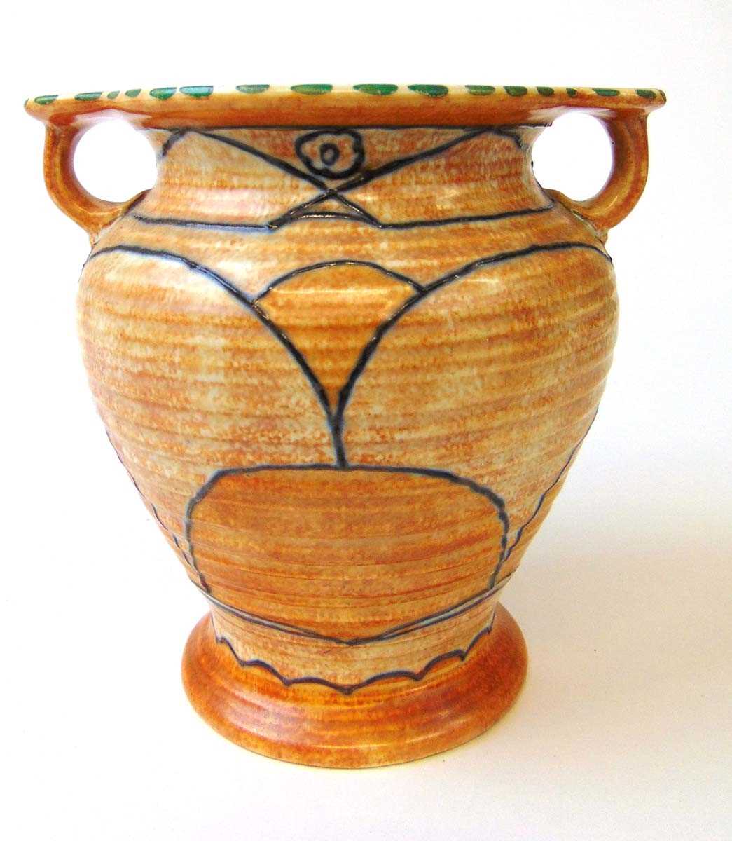 Harold Bennett for Burleigh Ware, a two handled vase, with tubelined decoration on a ribbed orange - Image 2 of 4