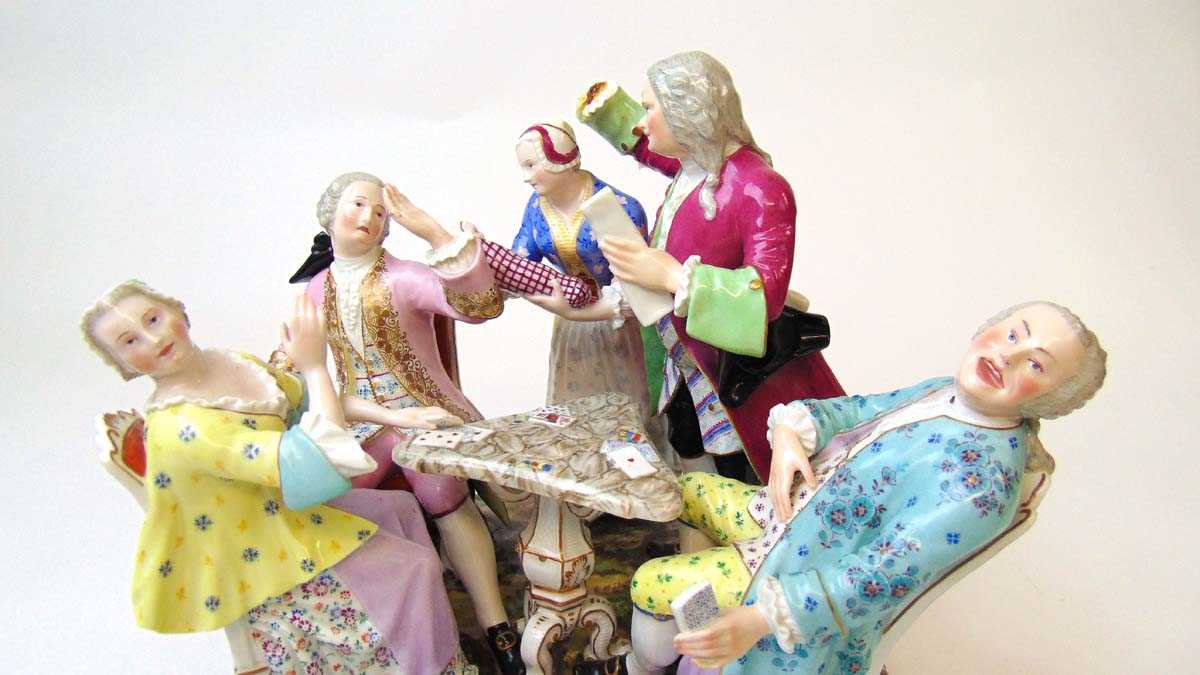 A Meissen porcelain satirical group, 19th century, after the original by J J Kandler, modelled as - Image 4 of 7