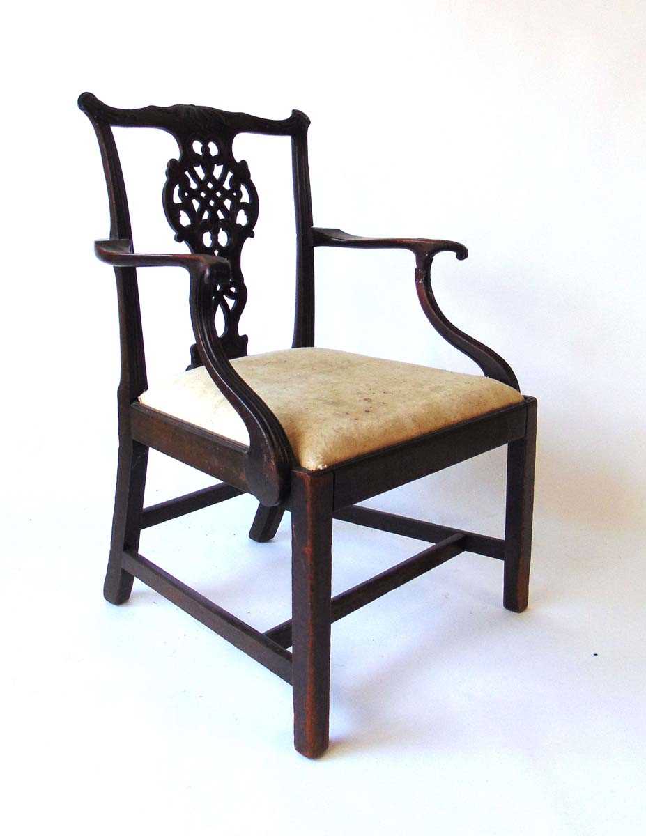 A 19th century mahogany Chippendale style armchair, with carve top rail above a pierced back , - Image 3 of 4