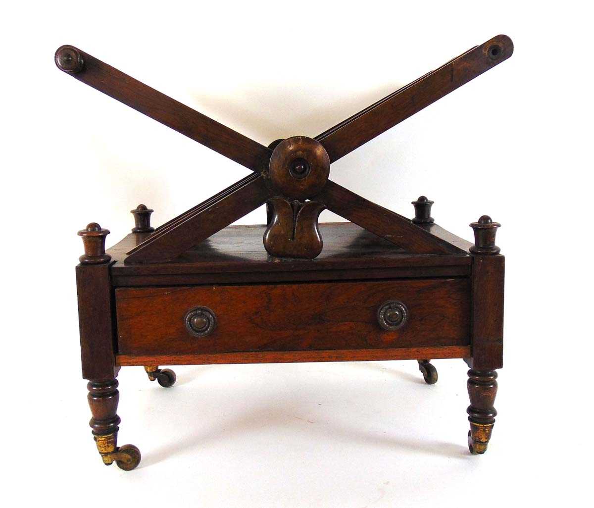 A William IV rosewood four division canterbury, with single drawer, on turned legs with brass - Image 3 of 4