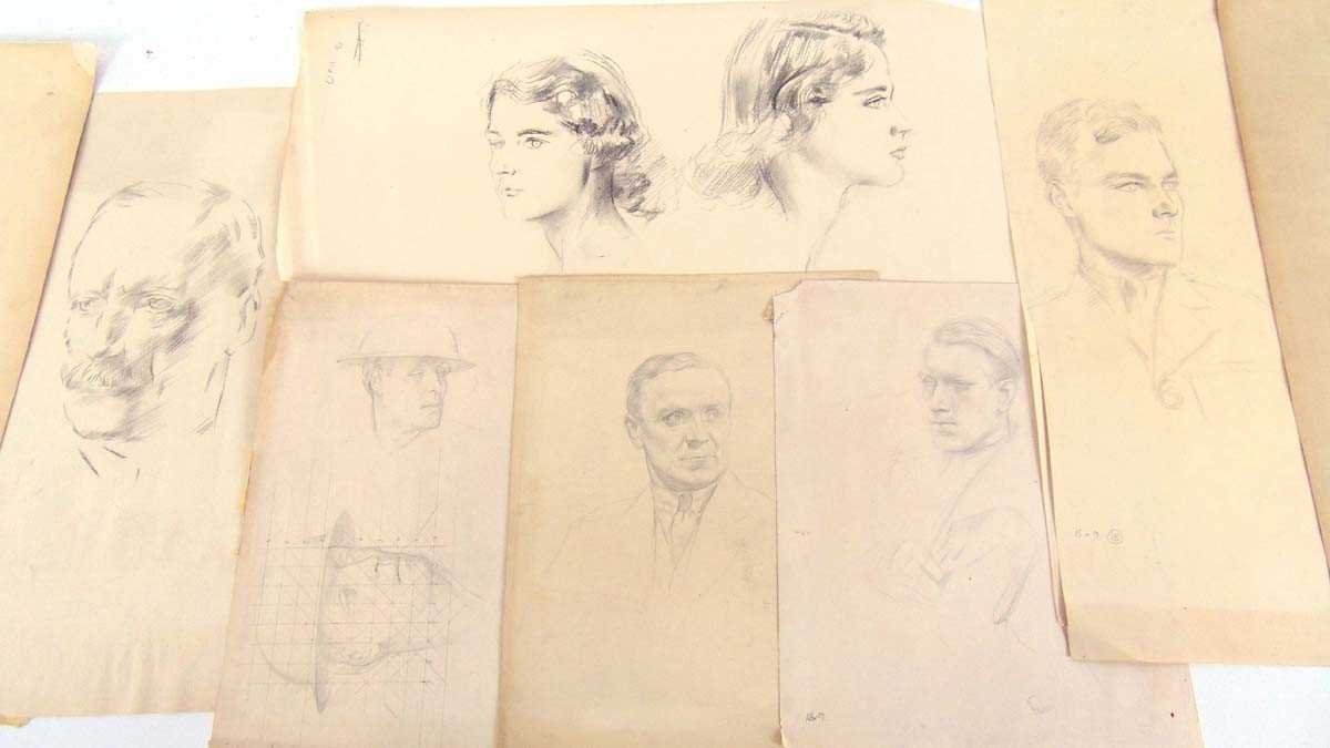 Alfred Kingsley Lawrence RA, RP, (1893 - 1978), a small portfolio of loose pencil sketches, some - Image 3 of 4