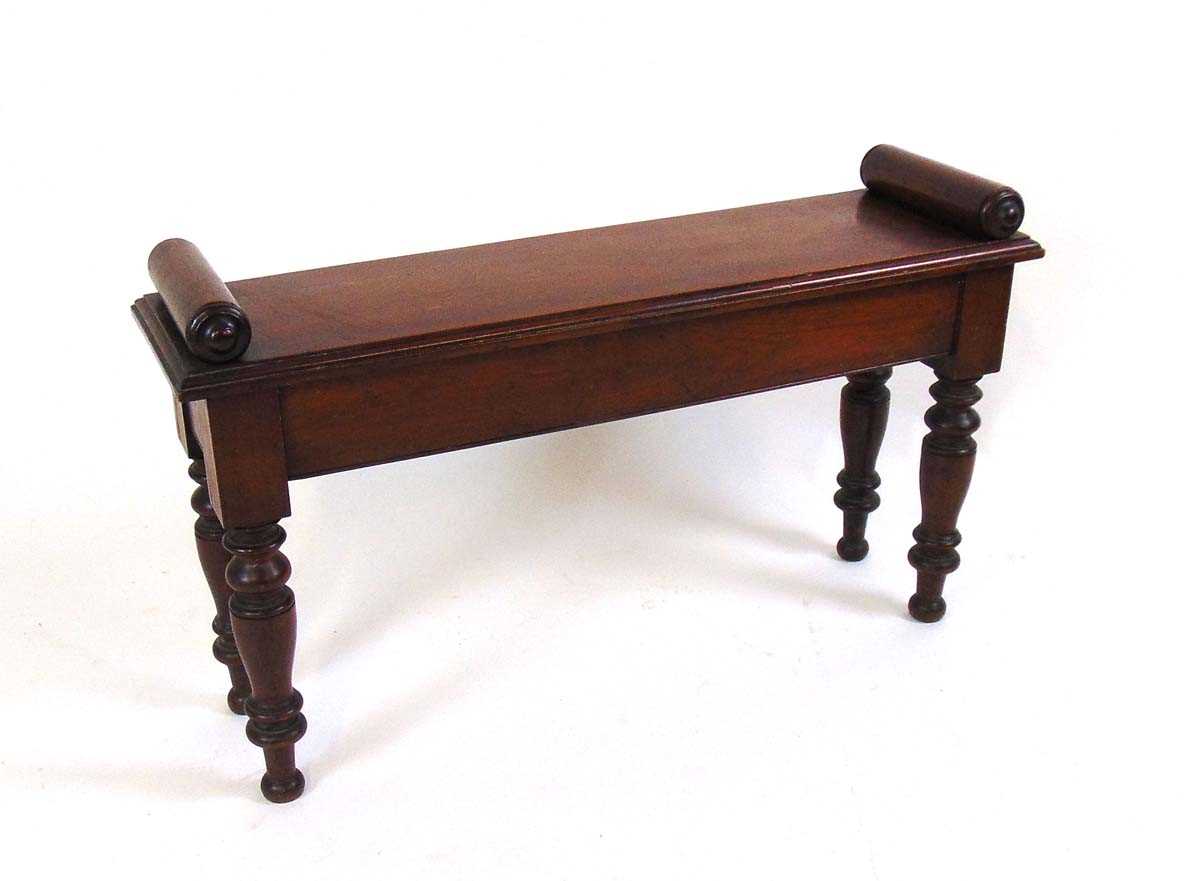 An early 19th century mahogany window seat, the top with moulded edge and turned bolsters, on turned - Image 4 of 4