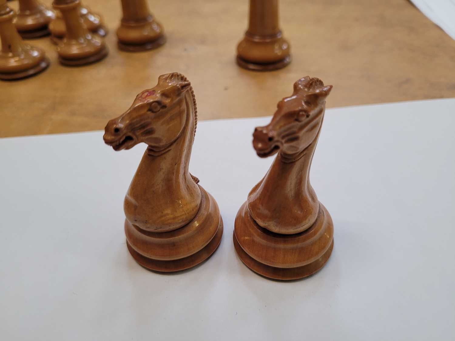 Jacques, London: 'The Staunton Chess Men' boxwood and ebony chess set, mid-19th century, within a - Image 24 of 43