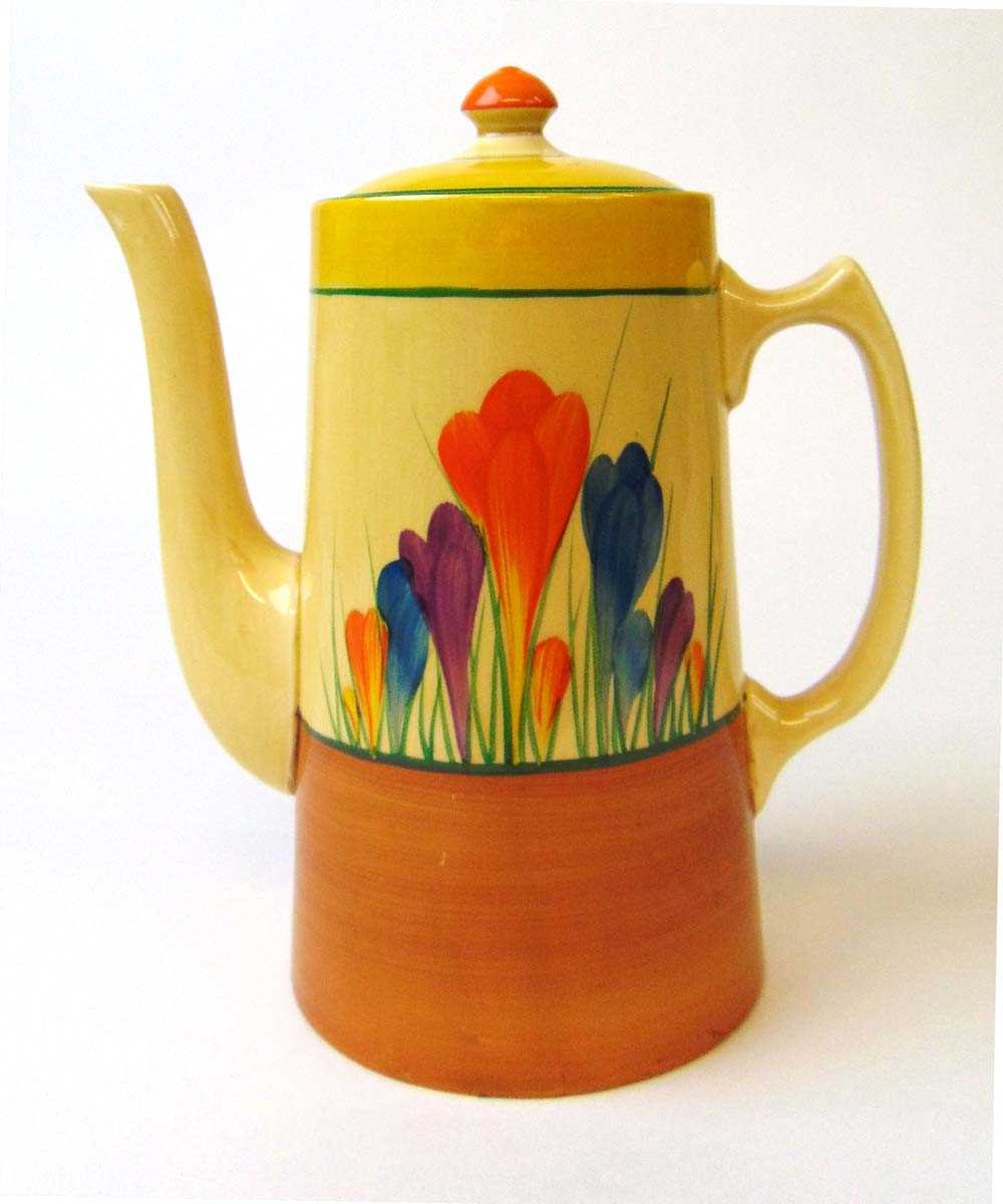 A Clarice Cliff 'Bizarre' Crocus pattern coffee pot, printed and moulded marks, 19cm high - Image 2 of 3