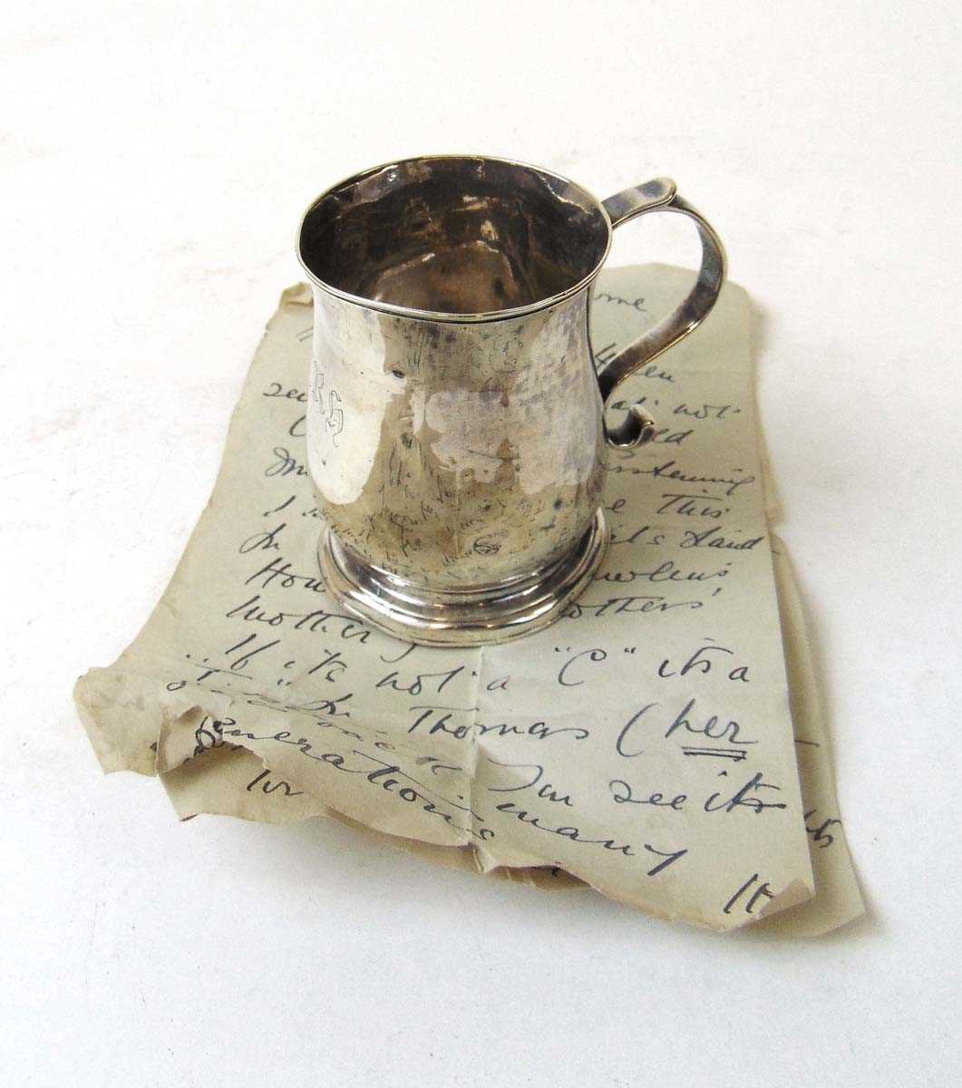 A George II silver christening mug, George Greenhill Jones, London 1743, of slightly bellied form, - Image 2 of 3