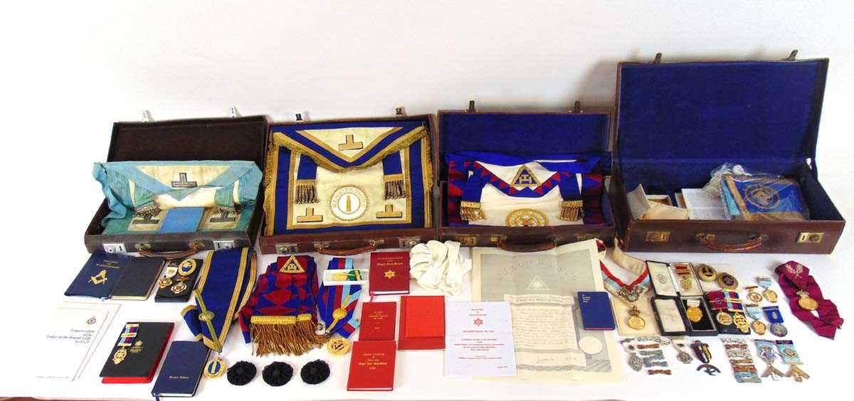 A collection of Masonic regalia, principally Warwickshire, to include numerous silver and silver