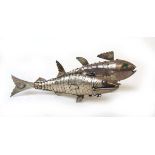 Judaica - a white metal articulated fish Besamim spice container, with hinged head, 13cm, and a