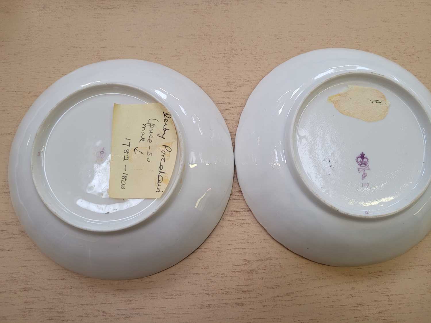 Two Derby porcelain tea bowls and saucers, late 18th century, one with spiral moulded fluting with - Image 9 of 14